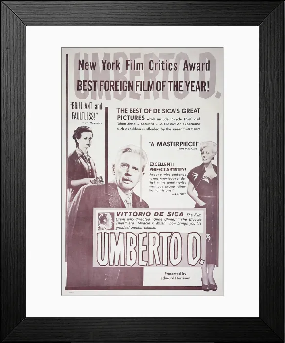 Framed Print : UMBERTO D, l-r: Maria Pia Casilio, Carlo Battisti, Lina Gennari on poster art, 1955