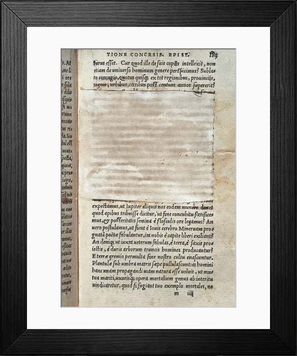 Framed Print : Erasmus, Desiderius Erasmus Roterdamus (1469-1539). 'De Ratione Conscribendi epistolas'. Edition with crossing outs by the Inquisition. SPAIN. Barcelona