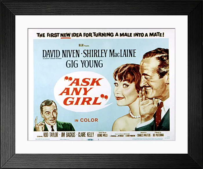 Framed Print : ASK ANY GIRL, Gig Young, Shirley MacLaine, David Niven, 1959, poster art