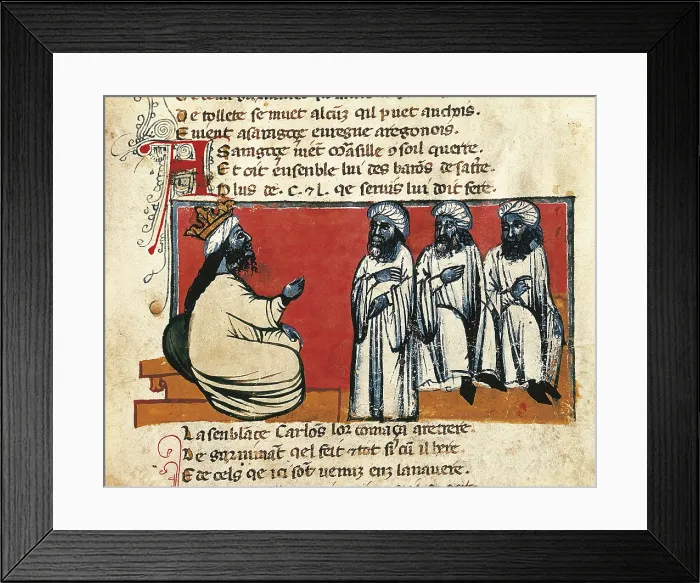 Framed Print : The emir of Cordoba and his dignitaries. From the book 'L'Entre d'Espagne' (14th c.). Gothic art. Miniature Painting. ITALY. Venice Framed Print : The emir of Cordoba and his dignitaries. From the book 'L'Entre d'Espagne' (14th c.). Gothic art. Miniature Painting. ITALY. Venice