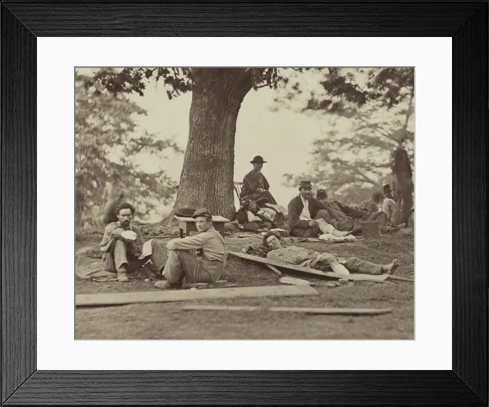 Framed Print : US Civil War. Wounded Union soldiers resting in Fredericksburg in May 1864 Framed Print : US Civil War. Wounded Union soldiers resting in Fredericksburg in May 1864