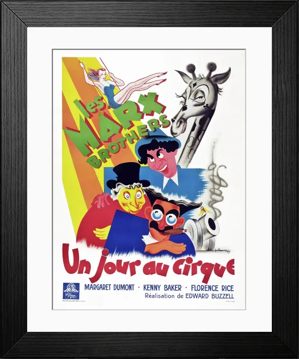Framed Print : AT THE CIRCUS, (aka UN JOUR AU CIRQUE), French poster, Harpo Marx, Chico Marx, Groucho Marx [The Marx Brothers], 1939 [French ad art]