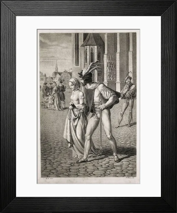 Framed Print : GOETHE, Johann Wolfgang von (1749-1832). 'Faust'. Faust tempts Margaret. Behind them, Mephistopheles. Litography. AISA / Everett Collection**US SALES ONLY**