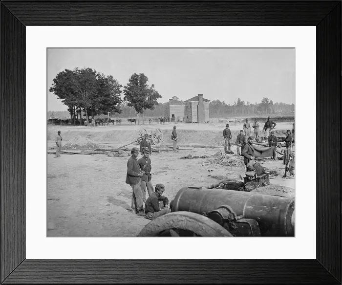 Framed Print : US Civil War, Peninsula Campaign, April-August, 1862. Union forces on the Fair Oaks / Seven Pines battlefield, with its landmark twin houses in the background