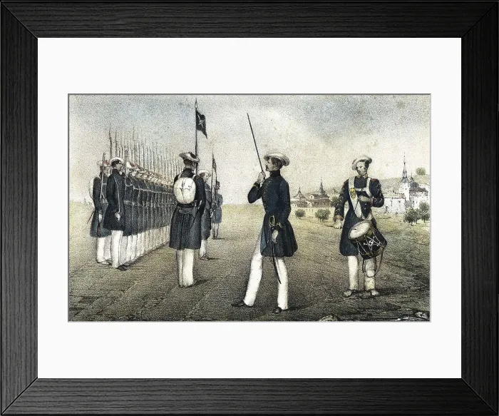 Framed Print : Spain (1872-1876). Third Carlist War. Infantry of Tortosa of the carlist army. Engraving belonging to the series 'Album de las tropas carlistas de Aragn'. Lithography
