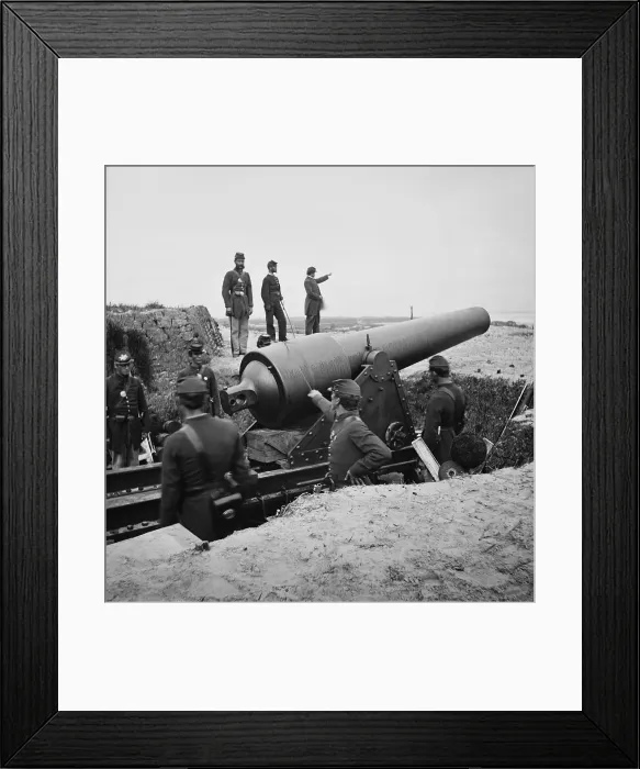 Framed Print : US Civil War. Siege of Charleston, 1863. Union Battery Chatfield on Morris Island has a Parrot gun aimed at Fort Sumter Framed Print : US Civil War. Siege of Charleston, 1863. Union Battery Chatfield on Morris Island has a Parrot gun aimed at Fort Sumter