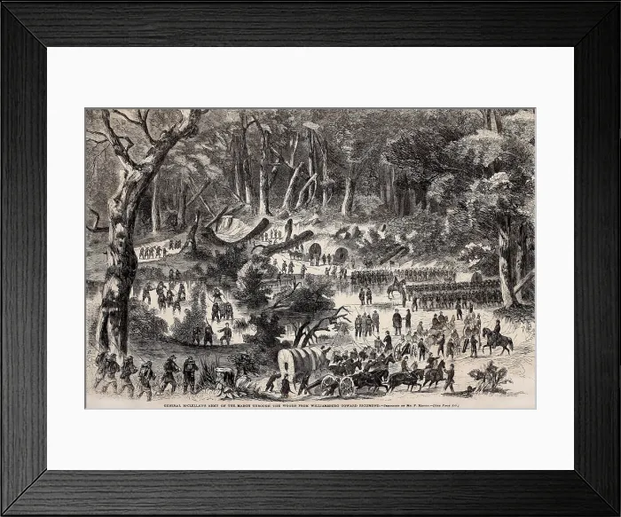 Framed Print : US Civil War, Peninsula Campaign, April-August, 1862. Union army march through the woods of the Peninsula toward Richmond, May 1862. Gen