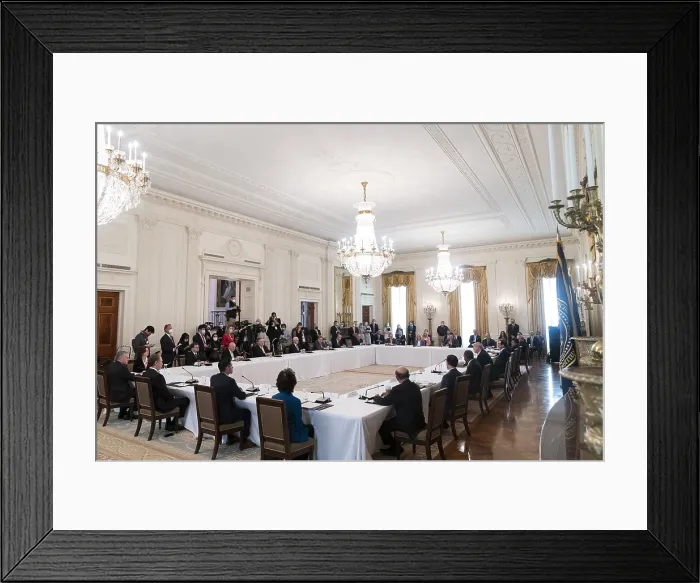 Framed Print : President Donald Trump presides ov0er a Cabinet meeting in the East Room of the White House, May 19, 2020