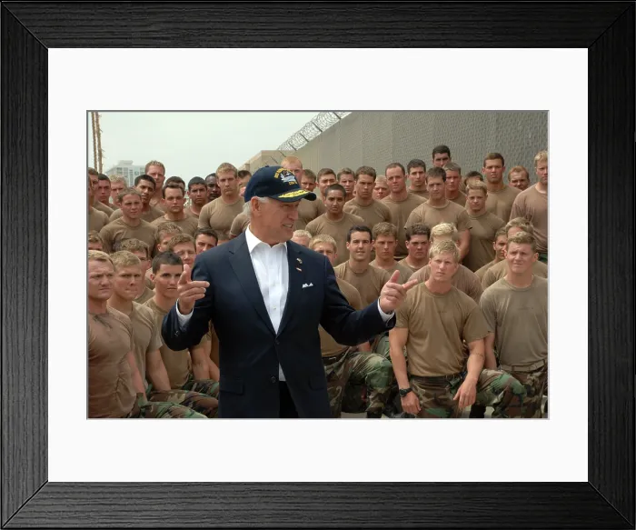 Framed Print : Vice President Joe Biden meets with Basic Underwater Demolition / SEAL students at Naval Amphibious Base Coronado, May 14, 2009