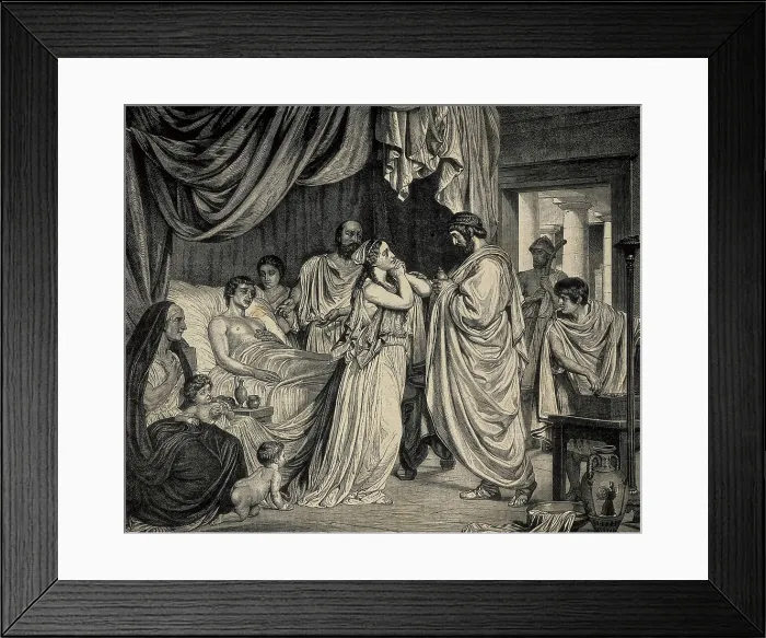 Framed Print : HIPPOCRATES (c. 460 BC - 377 BC). Hypocrates attending to a patient in Athens. Engraving. AISA / Everett Collection**US SALES ONLY** Framed Print : HIPPOCRATES (c. 460 BC - 377 BC). Hypocrates attending to a patient in Athens. Engraving. AISA / Everett Collection**US SALES ONLY**