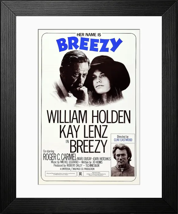 Framed Print : BREEZY, US poster, top from left: William Holden, Kay Kenz, Clint Eastwood (bottom), 1973