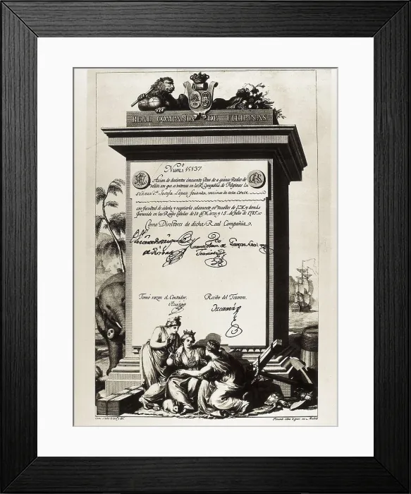 Framed Print : Spain (1785). Share of the Royal Company of Philippines. SPAIN. Madrid. National Library. AISA / Everett Collection**US SALES ONLY**