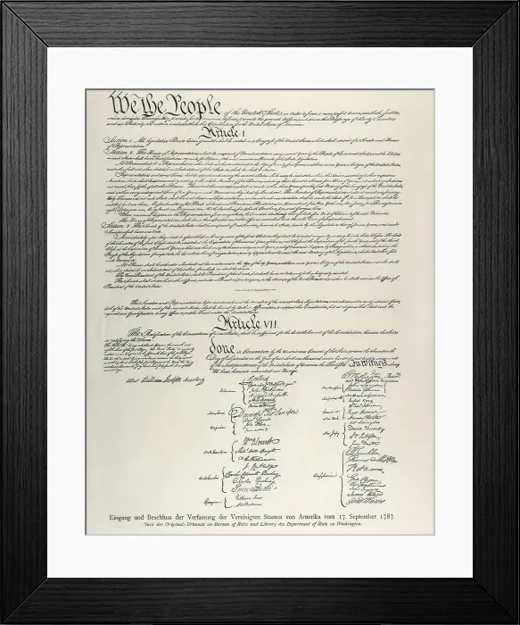 Framed Print : The Constitution of the United States (17th September 1787). Preamble, Article I and Article VII. AISA / Everett Collection**US SALES ONLY**
