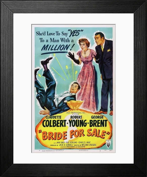 Framed Print : BRIDE FOR SALE, US poster, from left: Robert Young, Claudette Colbert, George Brent, 1949 Framed Print : BRIDE FOR SALE, US poster, from left: Robert Young, Claudette Colbert, George Brent, 1949