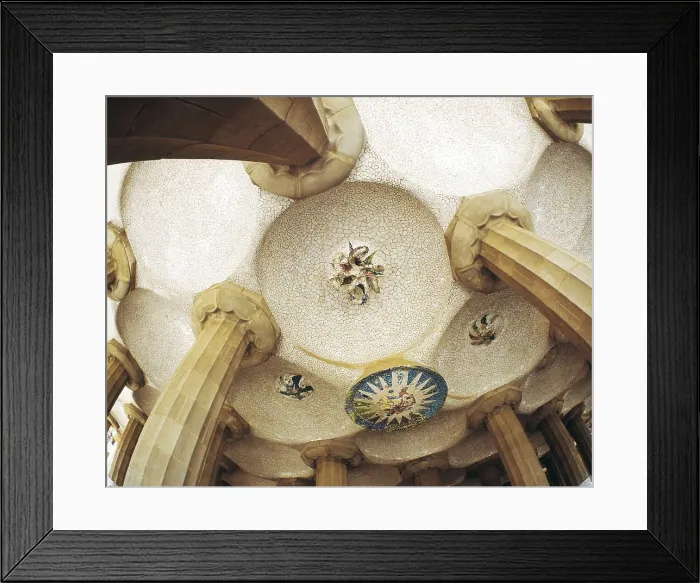 Framed Print : GAUDI i CORNET, Antoni (1852-1926). Park Gell. 1900-1914. SPAIN. CATALONIA. Barcelona. Park Gell. Ceiling of the Hypostyle Hall, decorated with mosaic. Modernism. Mosaic