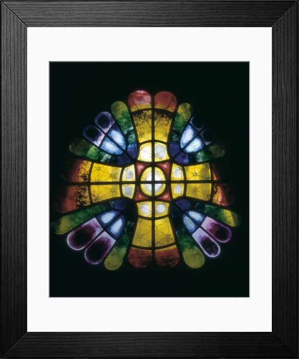Framed Print : GAUDI i CORNET, Antoni (1852-1926). Colonia Gell. SPAIN. Santa Coloma de Cervell. Colonia Gell. Church crypt, stained glass window. Modernism. Glass window