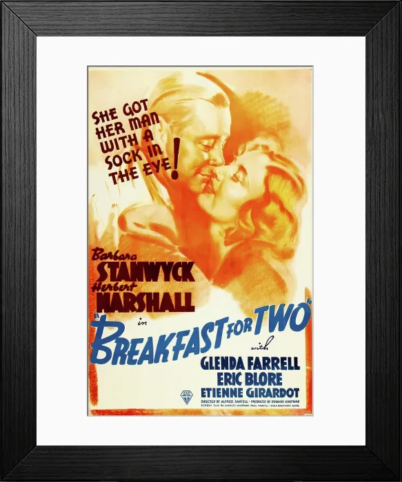 Framed Print : BREAKFAST FOR TWO, US poster art, from left: Herbert Marshall, Barbara Stanwyck, 1937 Framed Print : BREAKFAST FOR TWO, US poster art, from left: Herbert Marshall, Barbara Stanwyck, 1937