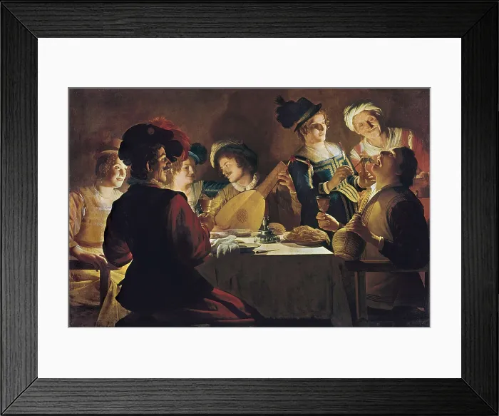Framed Print : Honthorst, Gerrit van, also called 'Gherardo Della Notte' (1590-1656). Supper with the Minstrel and his Lute. 1639 - 1649. Work from a disciple of Caravaggio Framed Print : Honthorst, Gerrit van, also called 'Gherardo Della Notte' (1590-1656). Supper with the Minstrel and his Lute. 1639 - 1649. Work from a disciple of Caravaggio