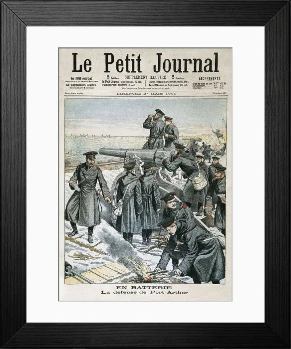Framed Print : Russo-Japanese War (1904-1905). Russian artillery positions at the defence of Port Arthur. Illustration of 'Le Petit Journal' (24th March 1904). Litography. FRANCE