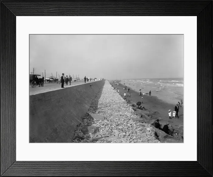 Framed Print : Galveston, Texas, after construction of the 17-foot seawall to protect against hurricanes