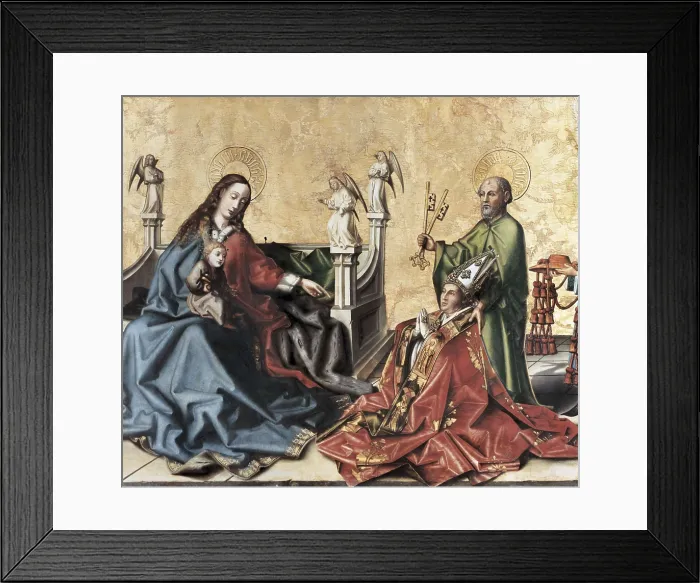 Framed Print : Witz, Konrad (1400-1445). The Presentation of Cardinal de Mies to the Virgin. ca. 1444. Belonging to the Cardinal Franois de Mies altarpiece. German school. Renaissance art
