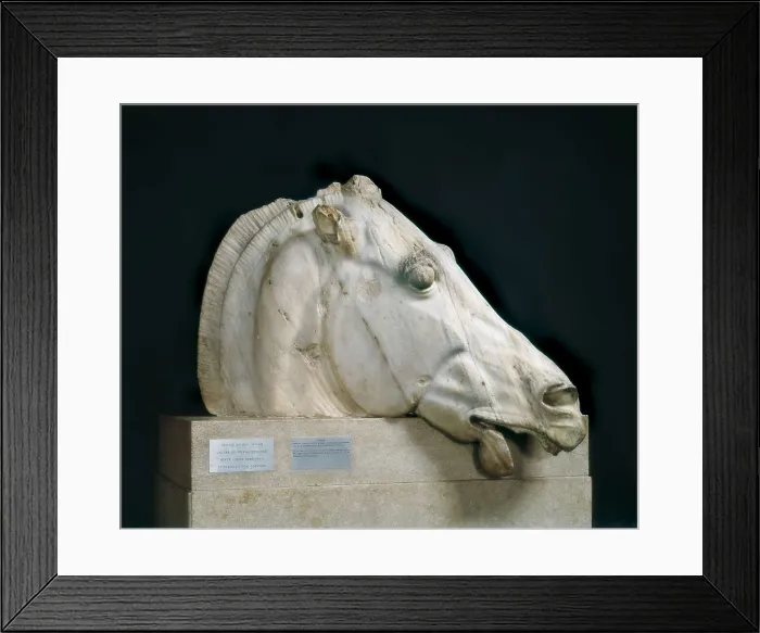 Framed Print : PHIDIAS (490 -431 BC). Head of a horse of Selene. 447 - 432 BC. Belonging to the frieze. Classical Greek art. Sculpture on marble. UNITED KINGDOM. London. The British Museum Framed Print : PHIDIAS (490 -431 BC). Head of a horse of Selene. 447 - 432 BC. Belonging to the frieze. Classical Greek art. Sculpture on marble. UNITED KINGDOM. London. The British Museum