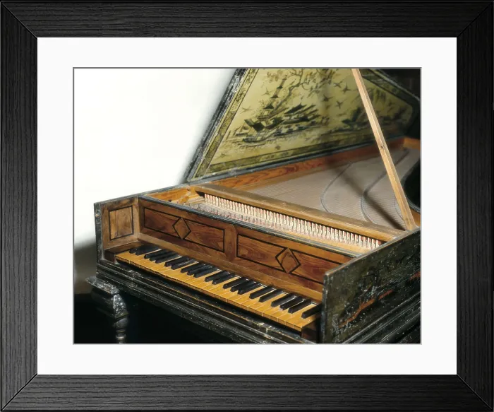 Framed Print : Harpsichord. String instrument played by means of a keyboard. Made by Christian Zell in Hamburg (18th c.). SPAIN. Barcelona. Museum of Music