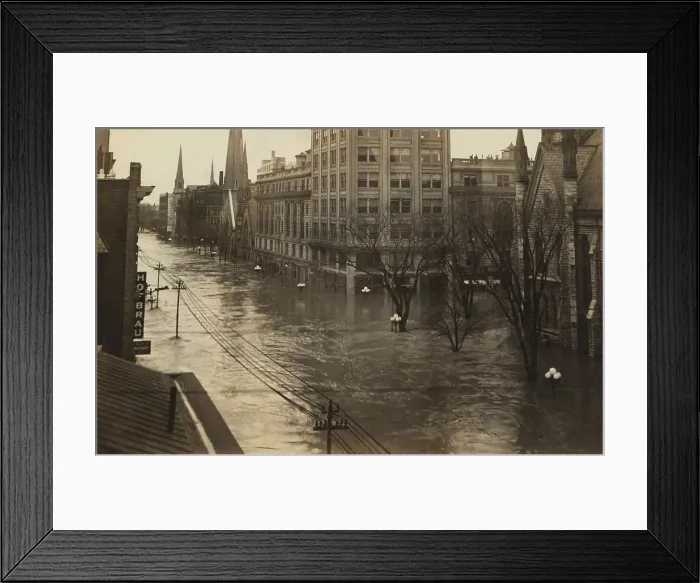 Framed Print : Ludlow Street in downtown Dayton, Ohio, looking north during The Great Flood of 1913
