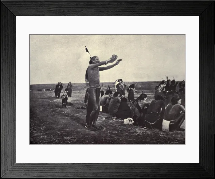 Framed Print : Native American Ghost Dancer standing rigid in a trance like state, c. 1890. Reproduction of a painting by Mary Irvin Wright (BSLOC_2017_18_10)