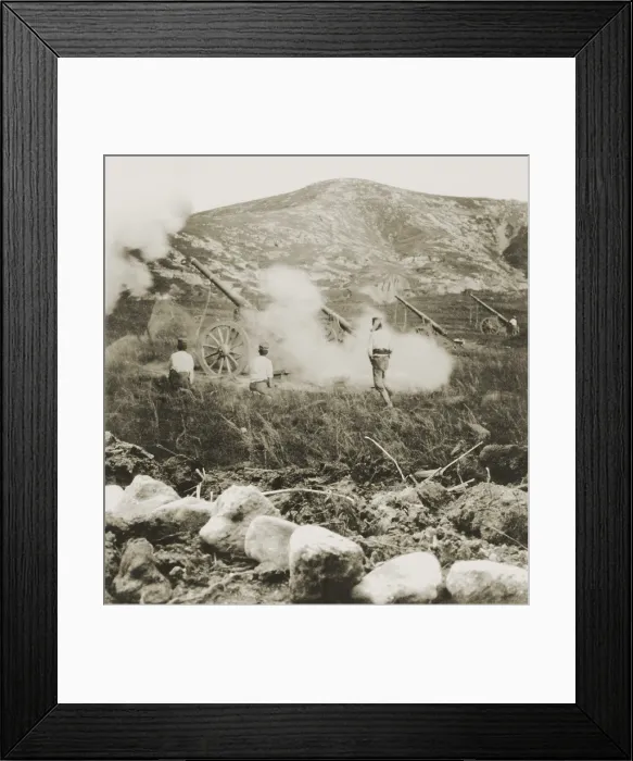 Framed Print : A Japanese field battery firing shells into Russian positions during the Siege of Port Arthur. Russo-Japanese War 1904-05 (BSLOC_2017_18_100) Framed Print : A Japanese field battery firing shells into Russian positions during the Siege of Port Arthur. Russo-Japanese War 1904-05 (BSLOC_2017_18_100)