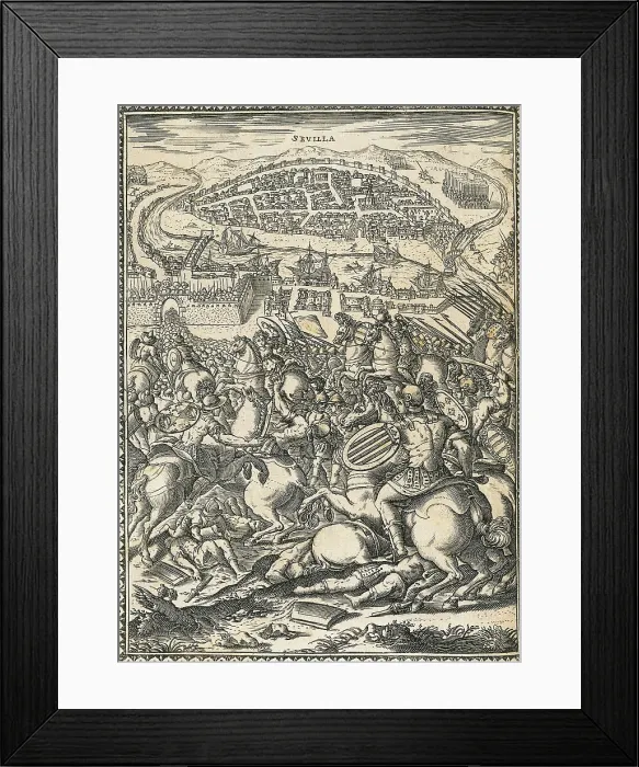 Framed Print : Spain. Reconquest. Storming of Seville by Ferdinand III of Castile (1248). Illustration of Juan Antonio de Vera y Figueroa's book 'El Fernando o Sevilla restaurada' (1632). Engraving Framed Print : Spain. Reconquest. Storming of Seville by Ferdinand III of Castile (1248). Illustration of Juan Antonio de Vera y Figueroa's book 'El Fernando o Sevilla restaurada' (1632). Engraving
