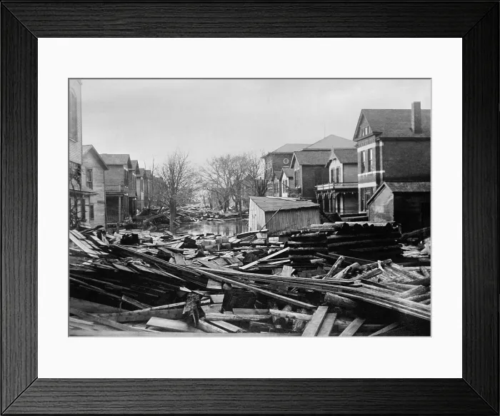 Framed Print : Piles of debris in a residential street in Dayton Ohio in 1913
