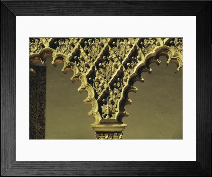Framed Print : SPAIN. Sevilla. Royal Alcazars. Spandrel of the lobe arches from the Patio de las Doncellas (Courtyard of the Maidens), from King Peter's Palace began in 1364. Mudejar art Framed Print : SPAIN. Sevilla. Royal Alcazars. Spandrel of the lobe arches from the Patio de las Doncellas (Courtyard of the Maidens), from King Peter's Palace began in 1364. Mudejar art