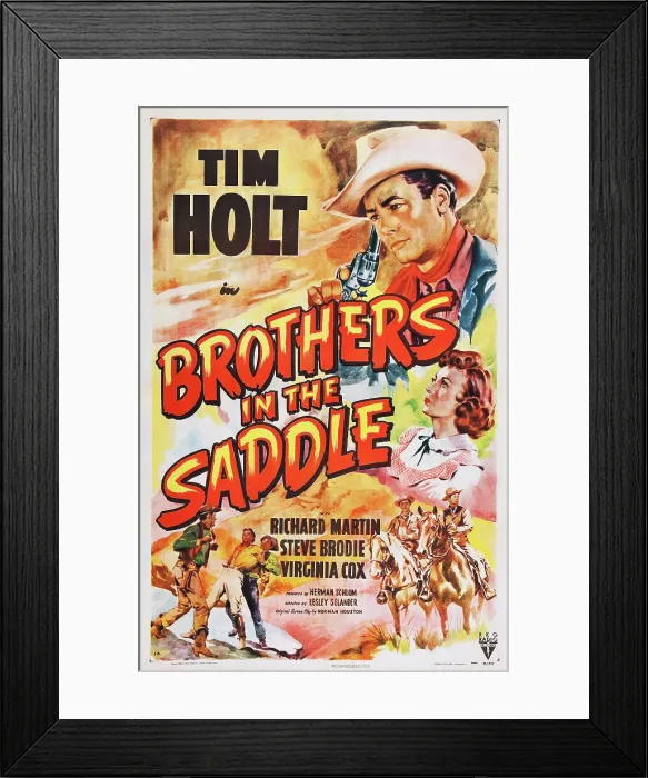 Framed Print : BROTHERS IN THE SADDLE, US poster art, right, from top: Tim Holt, Virginia Cox, 1949 Framed Print : BROTHERS IN THE SADDLE, US poster art, right, from top: Tim Holt, Virginia Cox, 1949