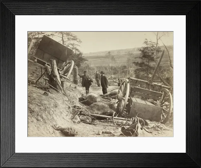 Framed Print : US Civil War. Second Battle of Fredericksburg, (Second Battle of Maryes Heights), May 3, 1863. Distant artillery shattered this Confederate caisson, with its eight horses Framed Print : US Civil War. Second Battle of Fredericksburg, (Second Battle of Maryes Heights), May 3, 1863. Distant artillery shattered this Confederate caisson, with its eight horses