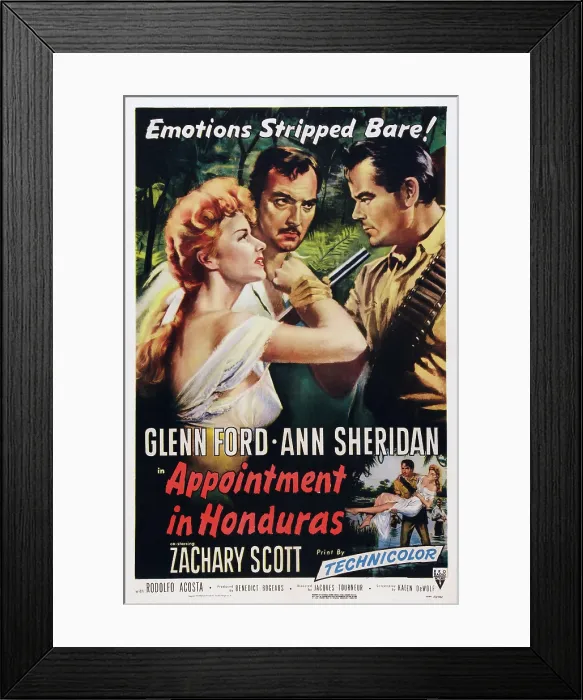 Framed Print : APPOINTMENT IN HONDURAS, US poster art, from left: Ann Sheridan, Zachary Scott, Glenn Ford, 1953