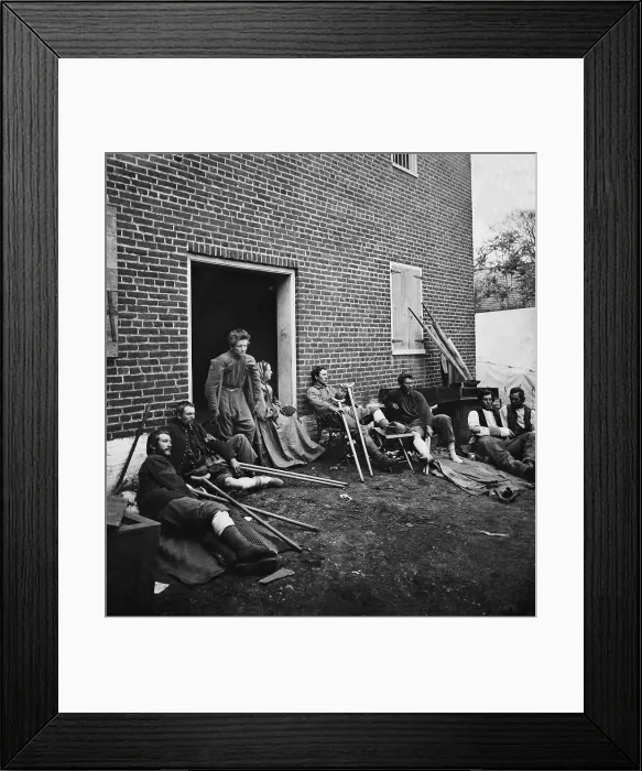 Framed Print : US Civil War. Wounded Union soldiers in a Fredericksburg hospital during the battles of The Wilderness and Spotsylvania Court House, May 1864 Framed Print : US Civil War. Wounded Union soldiers in a Fredericksburg hospital during the battles of The Wilderness and Spotsylvania Court House, May 1864