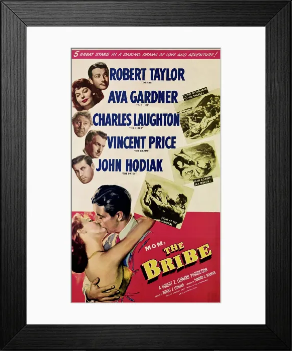 Framed Print : THE BRIBE, from top, Robert Taylor, Ava Gardner, Charles Laughton, Vincent Price, John Hodiak, 1949