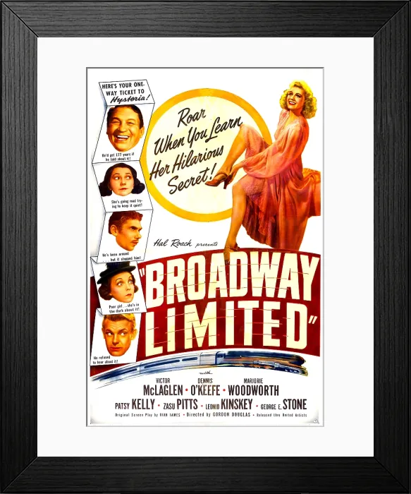 Framed Print : BROADWAY LIMITED, US poster, top right: Marjorie Woodworth, left from top: Victor McLaglen, Patsy Kelly, Leonid Kinskey, Zasu Pitts, Dennis O'Keefe, 1941