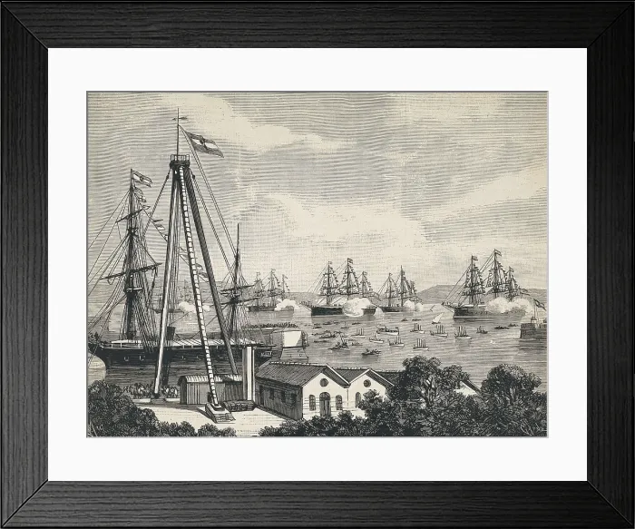Framed Print : Ferrol. The harbour during the vist of Alfonso XII in 1884. Engraving. AISA / Everett Collection**US SALES ONLY**