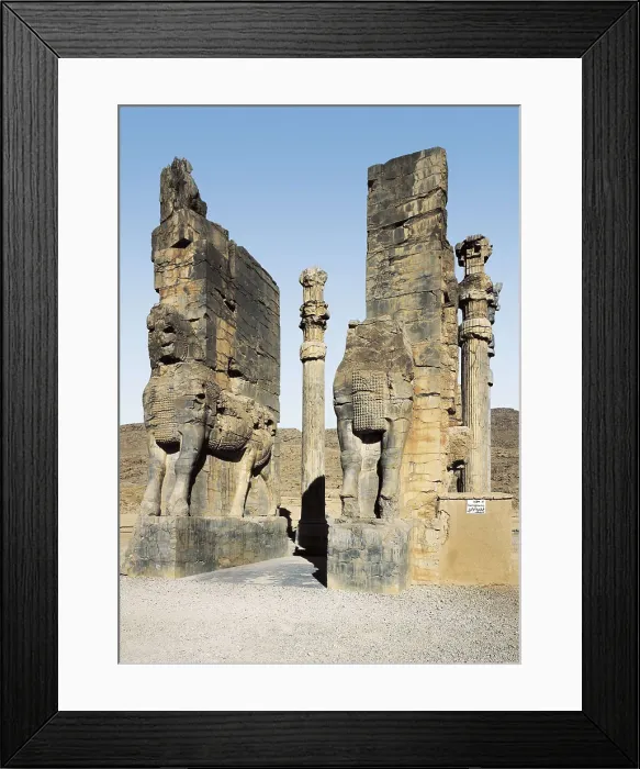 Framed Print : The Gate of All Nations. 486 -464 BC. IRAN. FARS. Persepolis. Gate flanked by figures of androcephalic winged bulls. Persian art. Achaemenid period