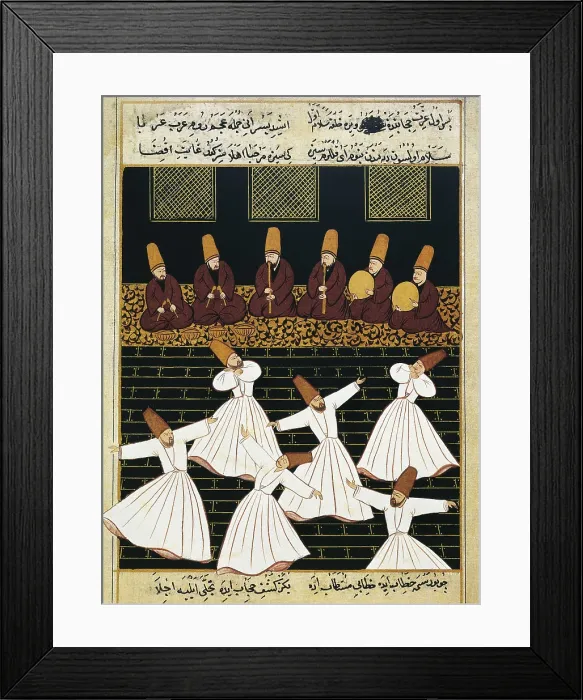Framed Print : Whirling Dervishes (16th c.). Ottoman art. Miniature Painting. TURKEY. Istanbul. Library of Ahmed III (Topkapi Palace). AISA / Everett Collection**US SALES ONLY**