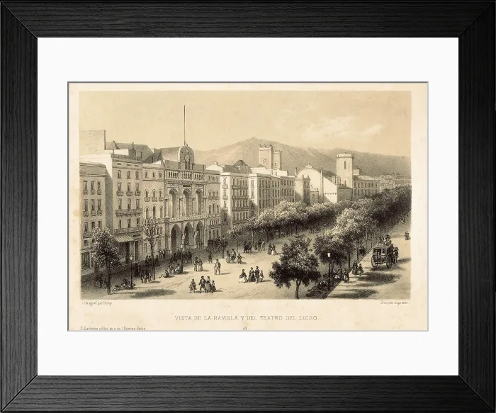 Framed Print : Barcelona (19th c.). The Rambla and the Teatro del Liceo opera house. Drawing by Isidore Deroy. Litography. SPAIN. Barcelona. Barcelona City History Museum Framed Print : Barcelona (19th c.). The Rambla and the Teatro del Liceo opera house. Drawing by Isidore Deroy. Litography. SPAIN. Barcelona. Barcelona City History Museum
