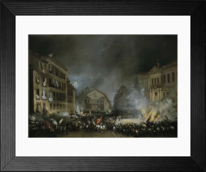 Framed Print : LUCAS VELAZQUEZ, Eugenio (1817-1870). Episode of Revolution of 1854 in Puerta del Sol. 1855. Oil on canvas. SPAIN. Madrid. Municipal Museum