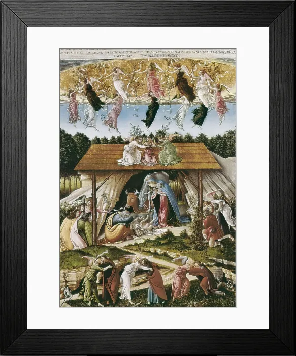 Framed Print : BOTTICELLI, Alessandro di Mariano dei Filipepi, also called Sandro (1445-1510). Mystic Nativity. 1500. Renaissance art. Quattrocento. Oil on canvas. UNITED KINGDOM. London Framed Print : BOTTICELLI, Alessandro di Mariano dei Filipepi, also called Sandro (1445-1510). Mystic Nativity. 1500. Renaissance art. Quattrocento. Oil on canvas. UNITED KINGDOM. London