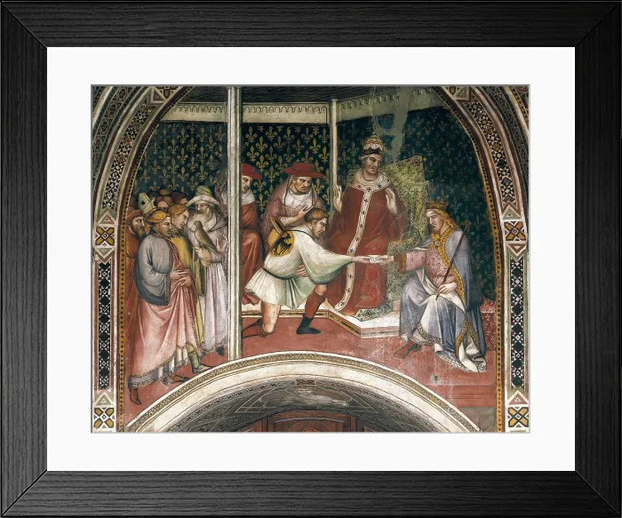 Framed Print : The History of Pope Alexander III. 1407 - 1408. Alexander III receiving a messenger from Barbarossa. Renaissance art. Quattrocento. Fresco. ITALY. Siena. Public Palace Framed Print : The History of Pope Alexander III. 1407 - 1408. Alexander III receiving a messenger from Barbarossa. Renaissance art. Quattrocento. Fresco. ITALY. Siena. Public Palace