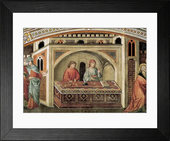 Framed Print : GERINI, Niccolo di Pietro ( -1415). History of Saint Matthew. ca. 1400. ITALY. Prato. Church of St. Matthew. Migliorati Chapel. Detail with bankers. Renaissance art. Quattrocento Framed Print : GERINI, Niccolo di Pietro ( -1415). History of Saint Matthew. ca. 1400. ITALY. Prato. Church of St. Matthew. Migliorati Chapel. Detail with bankers. Renaissance art. Quattrocento