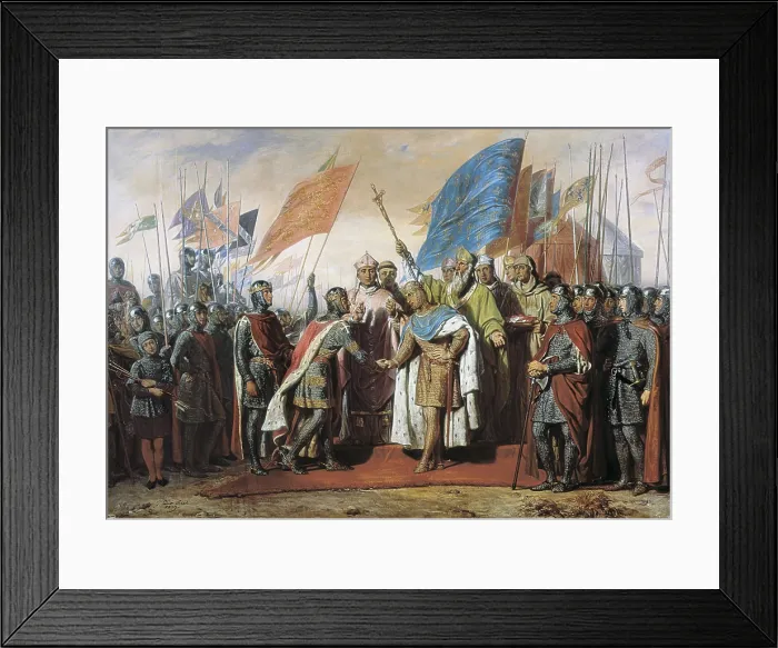 Framed Print : Crusades. Meeting between Philippe August and Henry II in Gisors (January 21, 1188). After and original painting by Gillot Saint-Evre (1839). Engraving. SPAIN. Barcelona