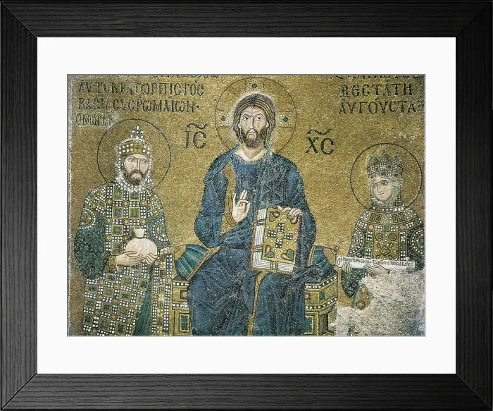 Framed Print : Christ enthroned between the Emperor Cosntantine IX Monomachus and the Empress Zoe. TURKEY. Istanbul. Hagia Sophia (Basilica of St. Sophia). Byzantine art. Mosaic
