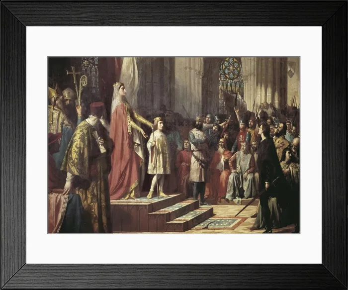 Framed Print : GISBERT, Antonio (1835-1902). Mara de Molina Presentando Her Son to the Valladolid Cortes. 1863. Fernando IV is presented to the Cortes (1295). Oil on canvas. SPAIN. Madrid
